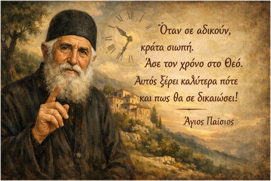 Όταν σε αδικούν, κράτα σιωπή. Άσε τον χρόνο στο Θεό. Αυτός ξέρει καλύτερα  πότε και πώς θα σε δικαιώσει!. Άγιος Παΐσιος - Επιτυχία Υποψηφίου