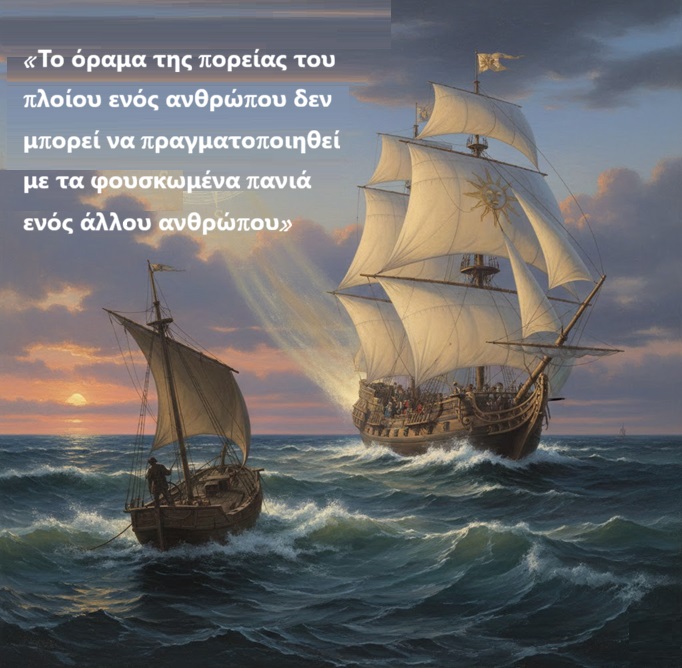 «Το όραμα της πορείας του πλοίου ενός ανθρώπου δεν μπορεί να πραγματοποιηθεί με τα φουσκωμένα πανιά ενός άλλου ανθρώπου»